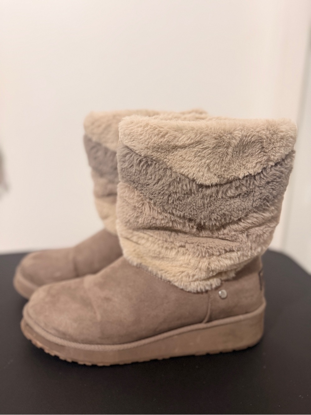 London Fog Taupe Plush-Faux Fur Mid-Calf Winter Boots